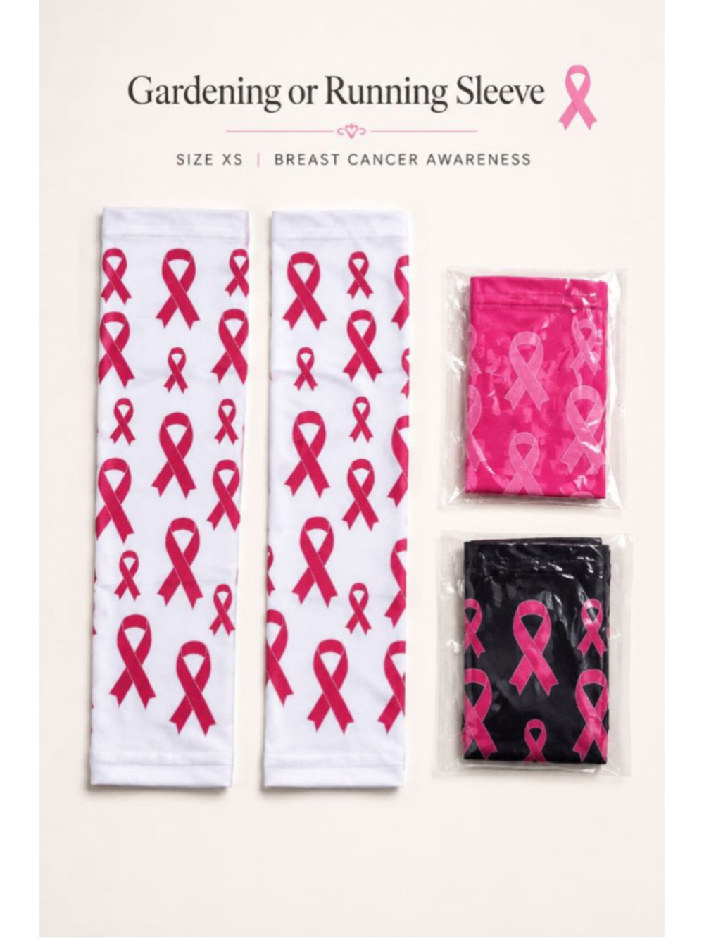 Breast Cancer Awareness Arm Sleeves (3 pair) XS Pink Ribbon Running Gardening - Picture 1 of 3